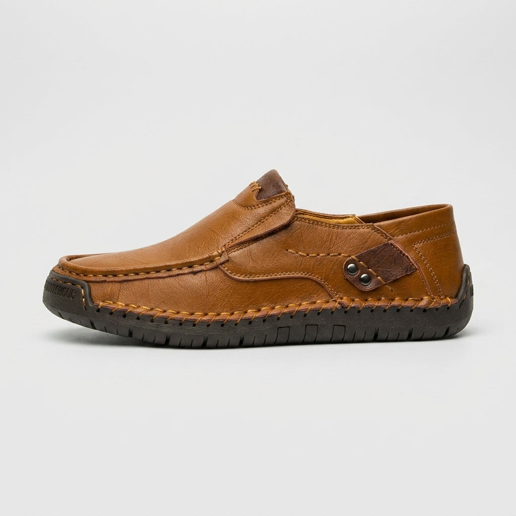 Men's Slip-On Loafers Moc Toe Leather - Contrast Stitching