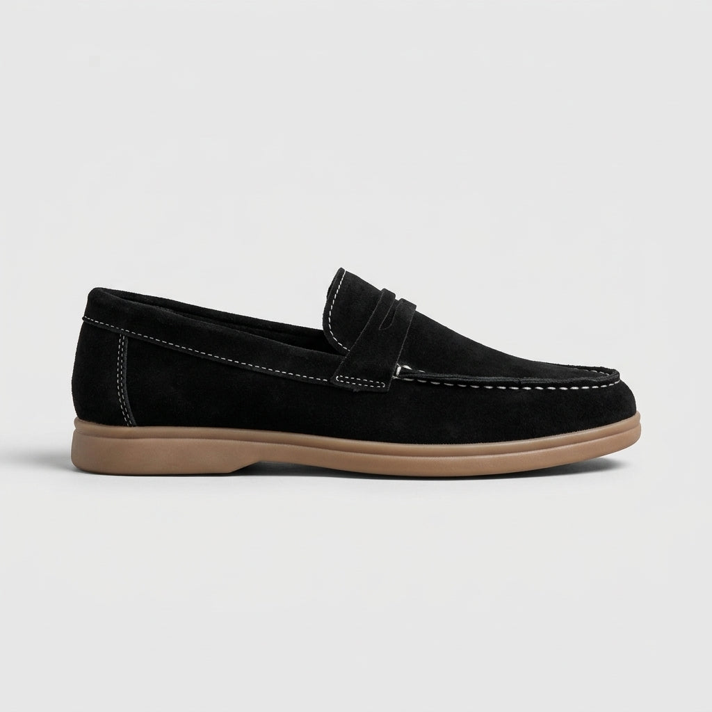 Women's Penny Loafers Suede Slip-On Moccasin Stitching