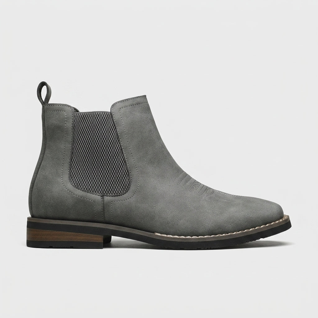 Men's Chelsea Boots - Almond Toe - Elastic Gore - Block Heel