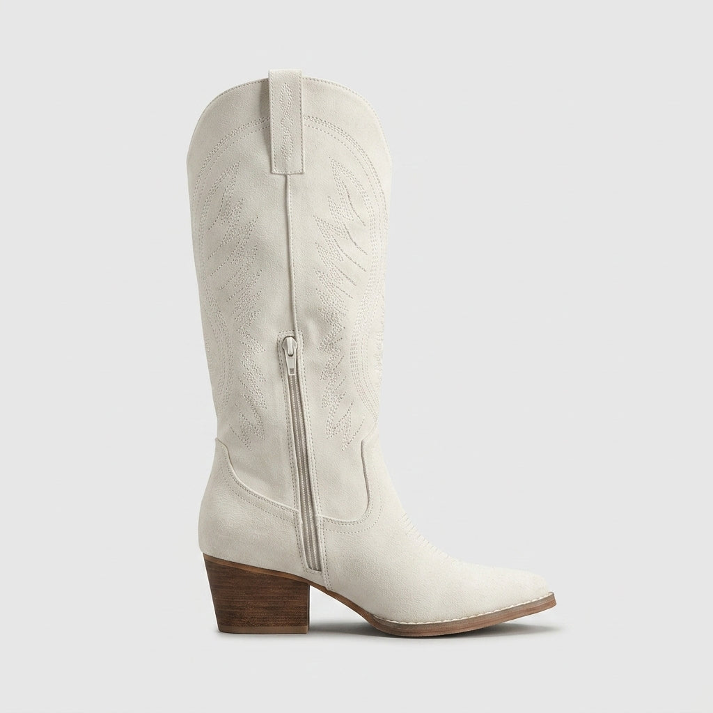 Women's Knee-High Boots Western Embroidered Pointed Toe Block Heel