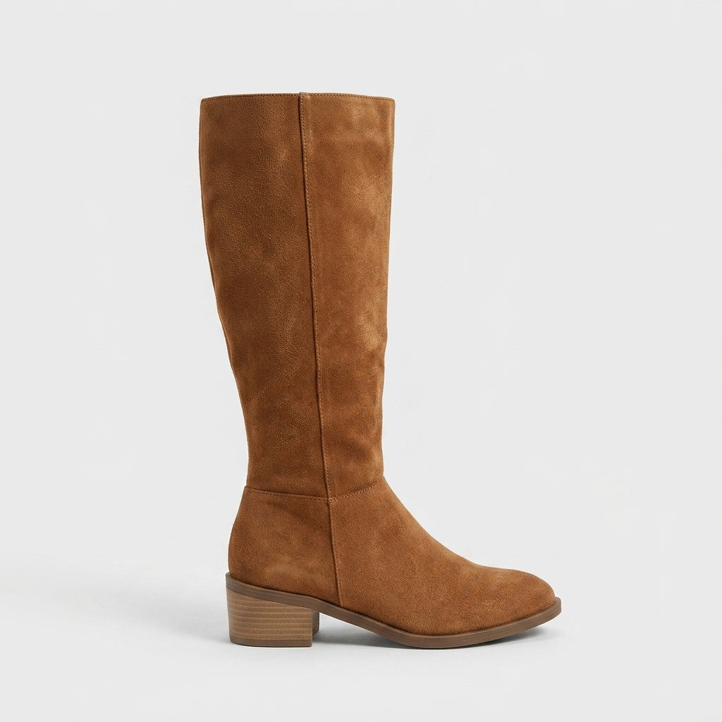 Women's Knee-High Boots with Round Toe and Side Zip Closure