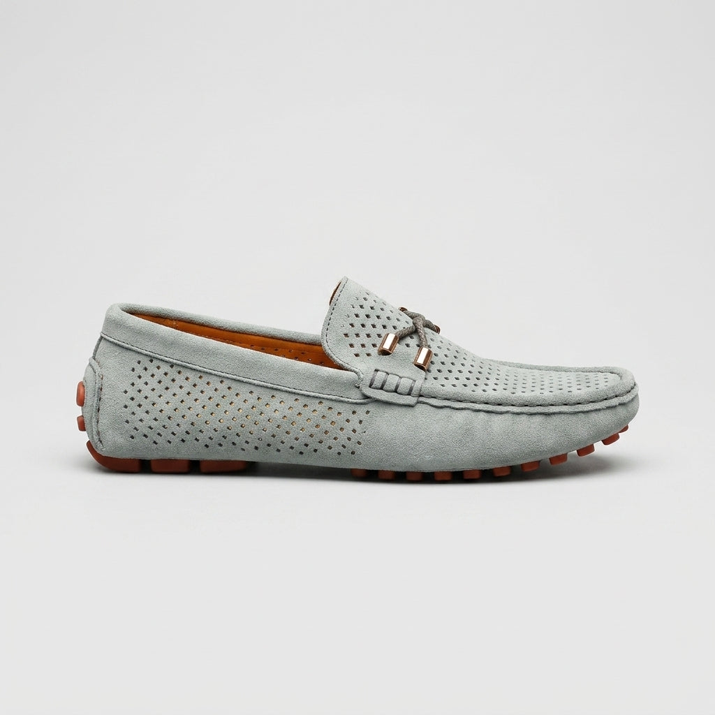 Men's Loafers Perforated Suede Driving Moccasins Metal Bit Detail