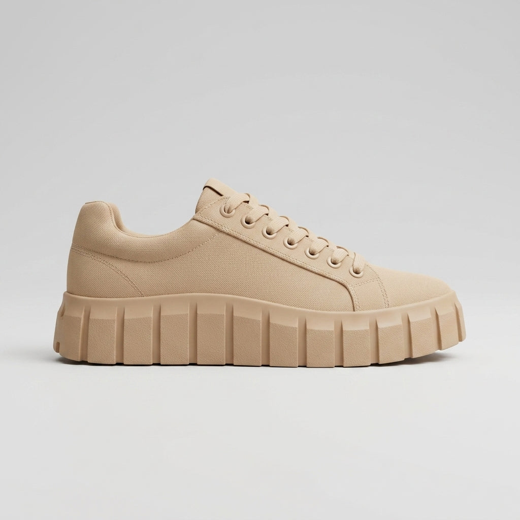 Women's Platform Sneakers Low-Top Lace-Up Canvas Chunky Sole