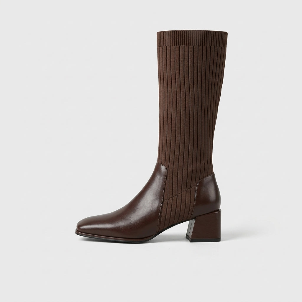 Women's Knee High Boots Stretch Knit Block Heel Sock