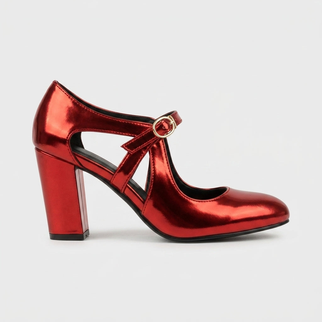 Women's Mary Jane Heels - Closed Toe - Block Heel - Ankle Strap