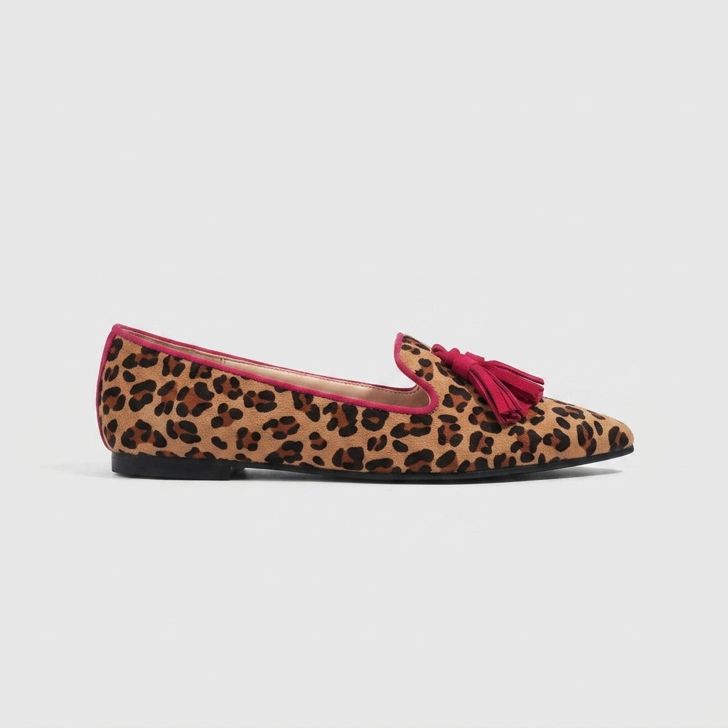 Women's Loafers Pointed-Toe Animal Print Tassel Flats