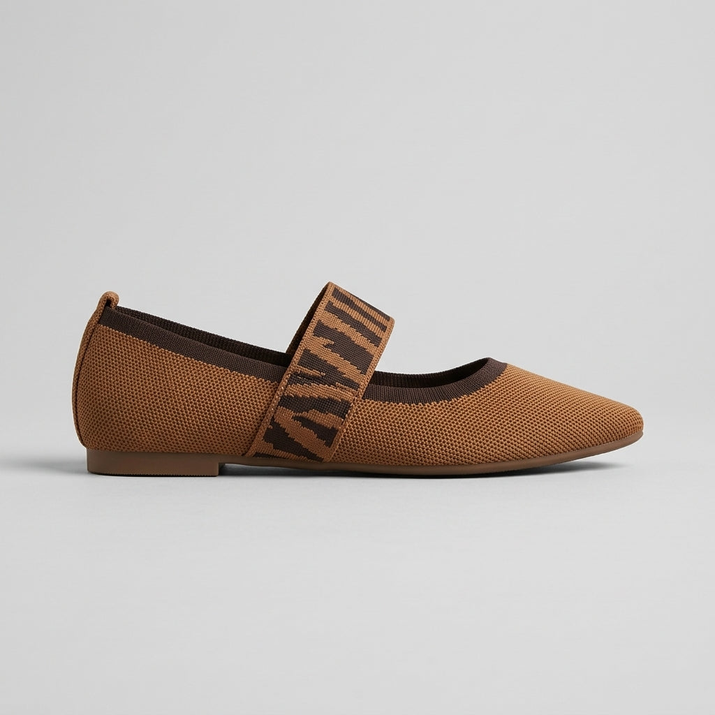 Women's Mary Jane Flats - Pointed Toe - Elastic Letter Strap