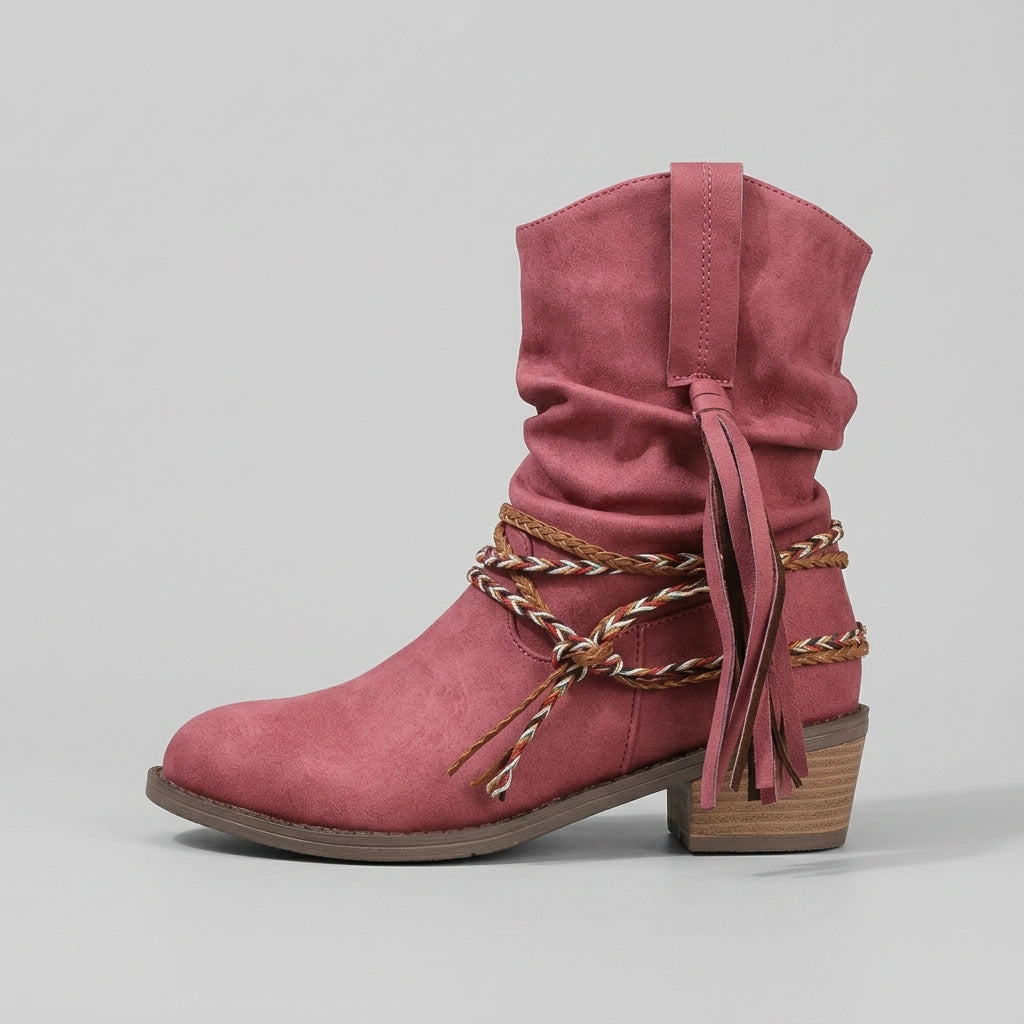 Women's Ankle Boots Slouch Block Heel Side Zip Chain Detail