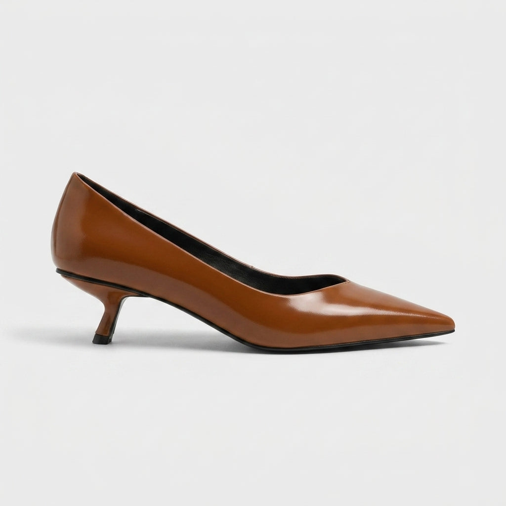 Women's Kitten Heels Pumps Pointed-Toe Low Block Heel Slip-On