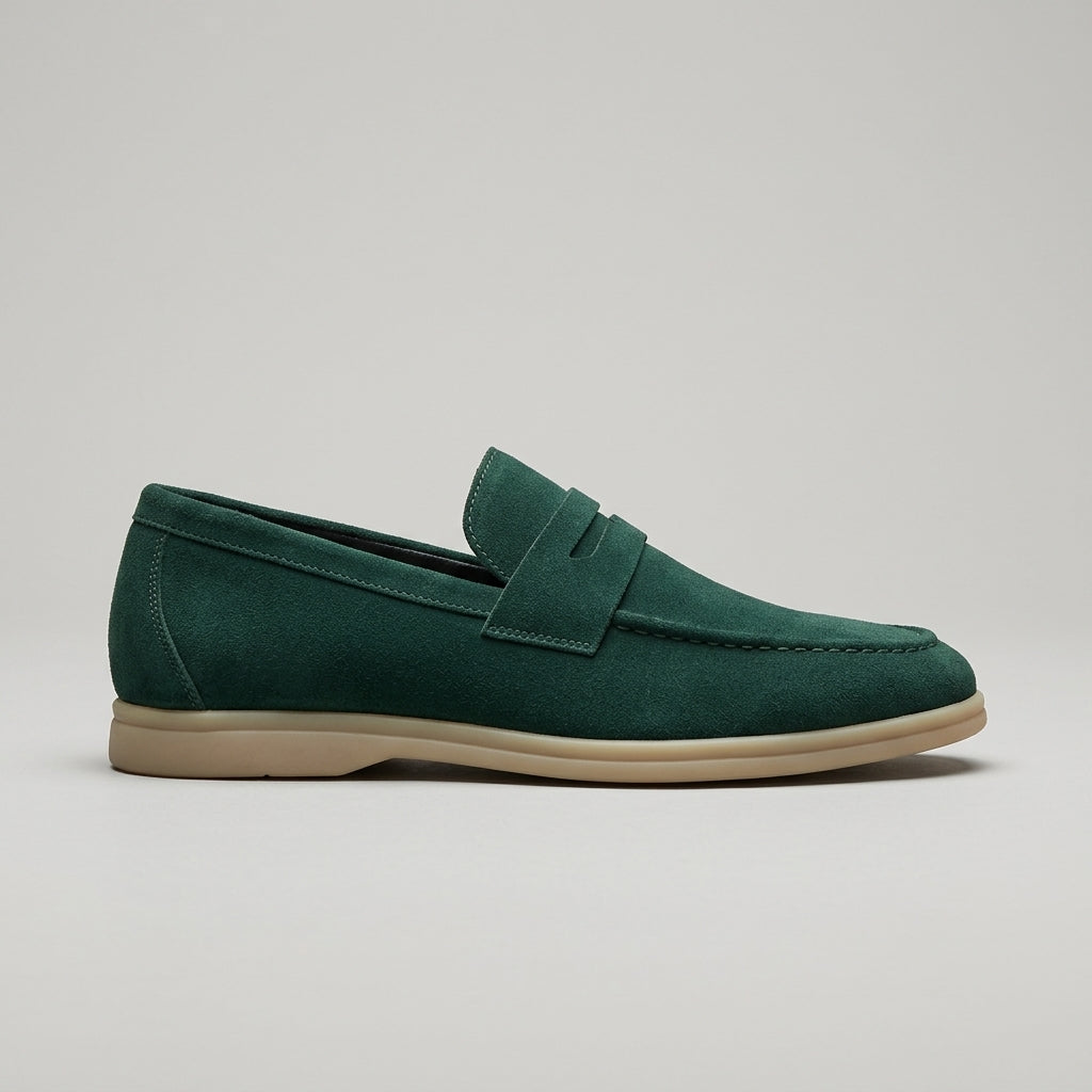 Men's Penny Loafers Suede Moc-Toe Slip-On Flat Sole