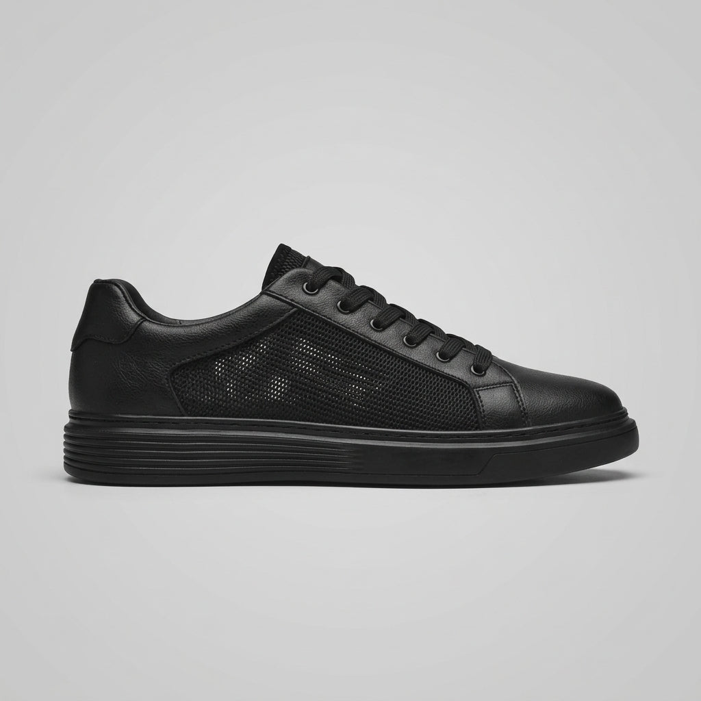 Men’s Cowhide Leather Low-Top Sneakers with Lace-Up Front