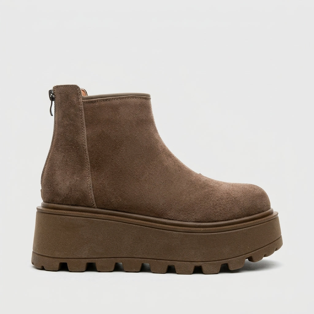 Women's Platform Boots Suede Ankle Chelsea Zip Back Tab