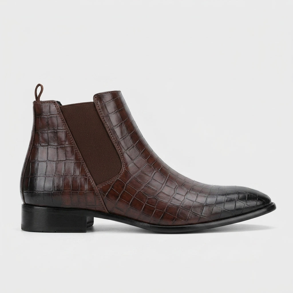 Men's Ankle Boots Crocodile Embossed Leather Chelsea Pull-On