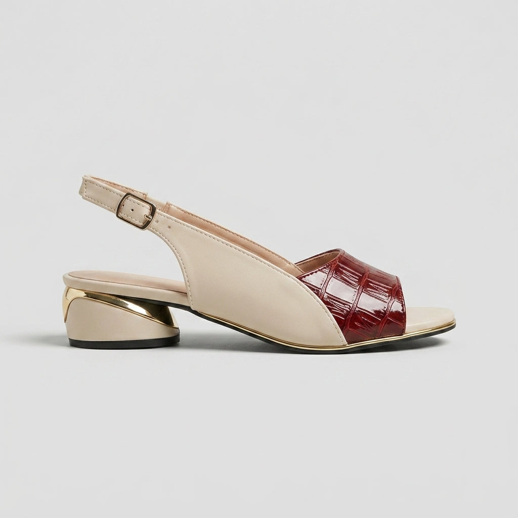Women's Slingback Sandals - Open Toe - Low Block Heel - Woven Detail