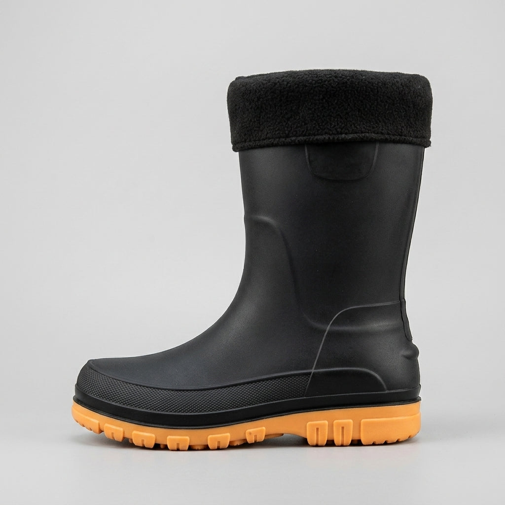Men's Mid-Calf Rain Boots with Fleece Cuff and Lugged Sole