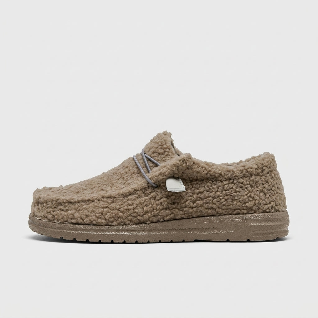 Women's Sherpa Slip-On Shoes with Elastic Lace Detail