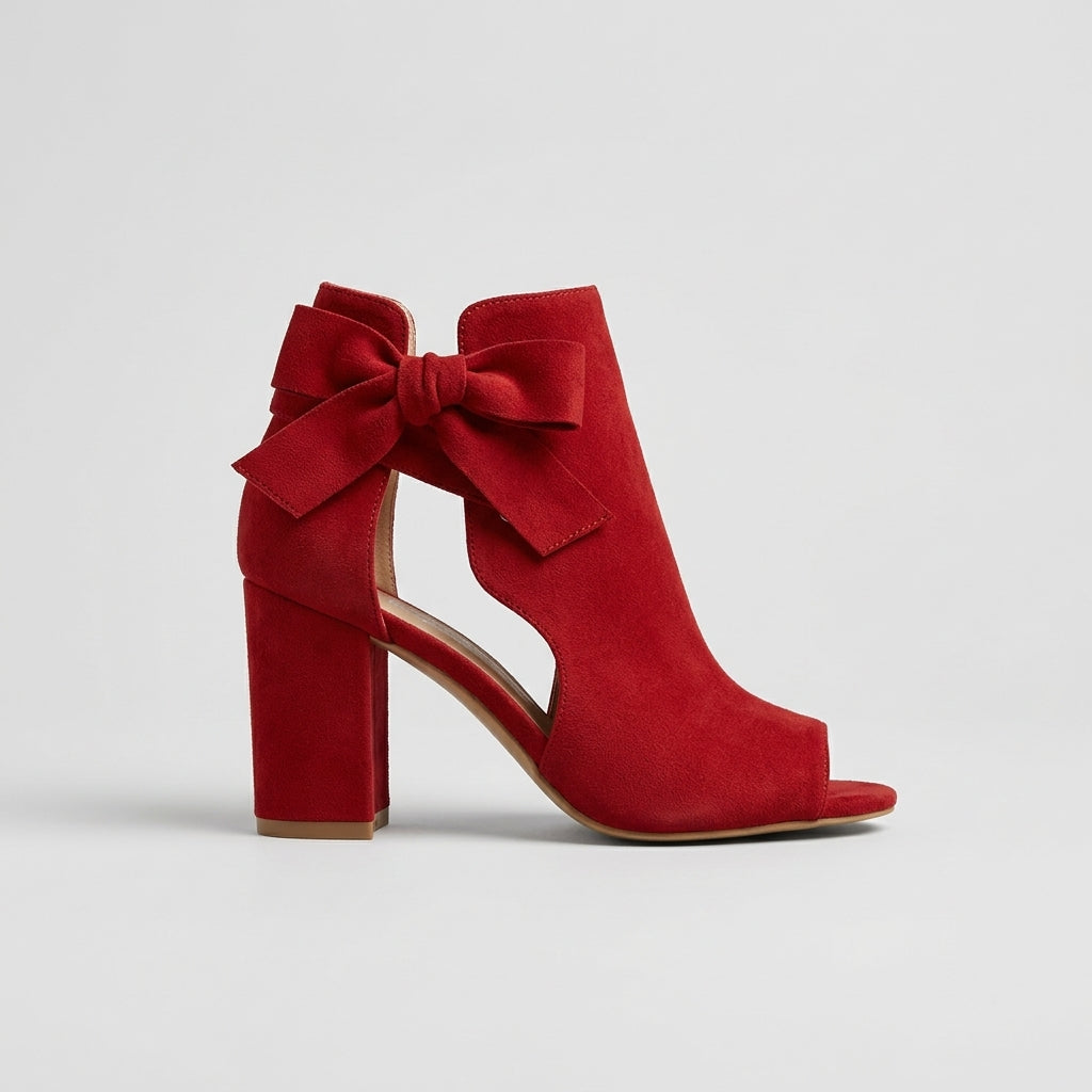 Women's Peep-Toe Ankle Heels Block Heel Bow Detail Cutout