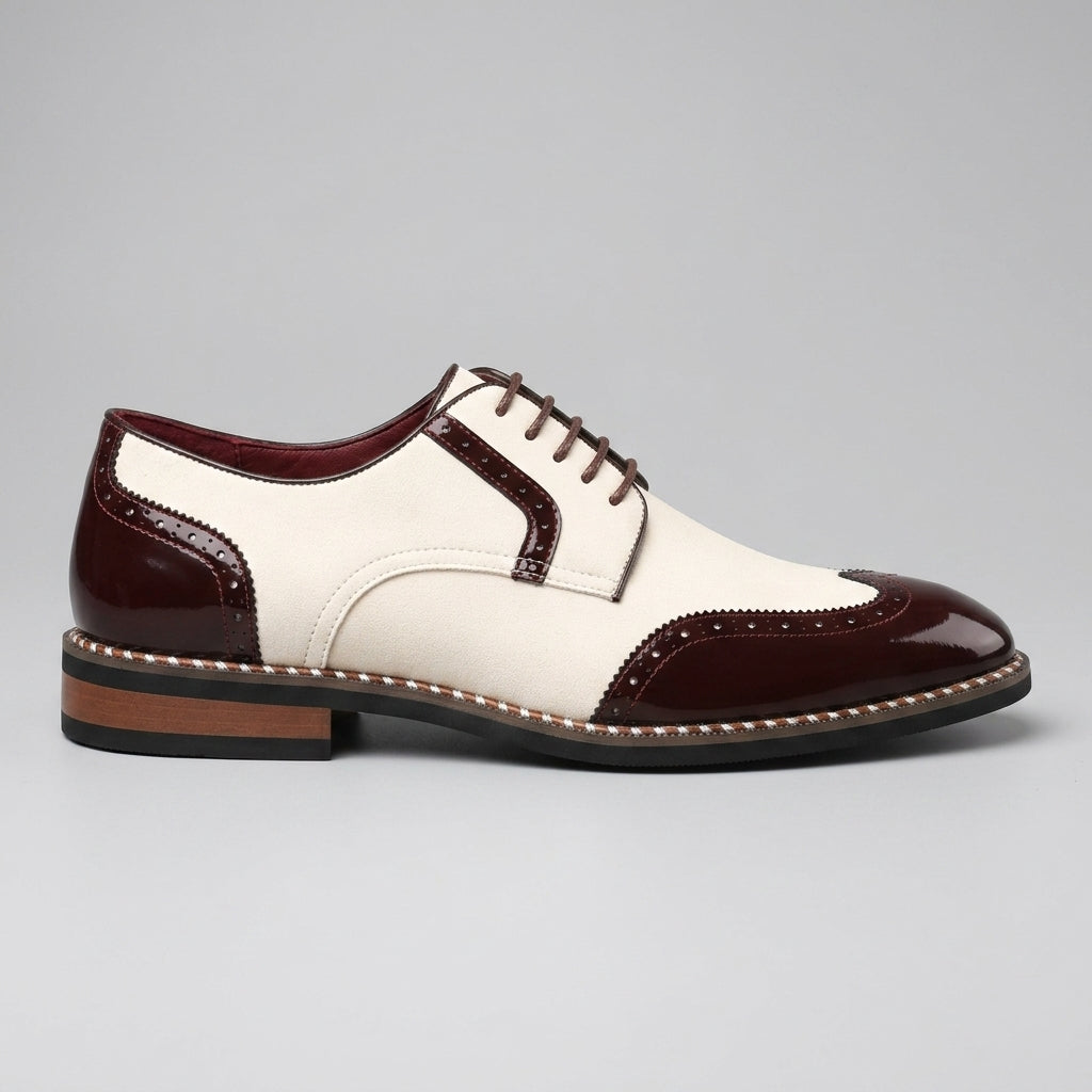 Men's Derby Shoes Brogue Wingtip Lace-Up Low Heel Two-Tone