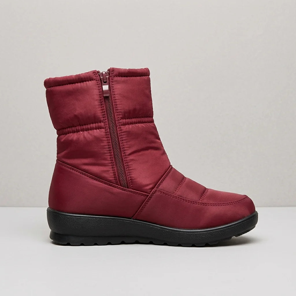 Women’s Quilted Snow Boots with Front Zip, Padded Shaft and Flat Sole