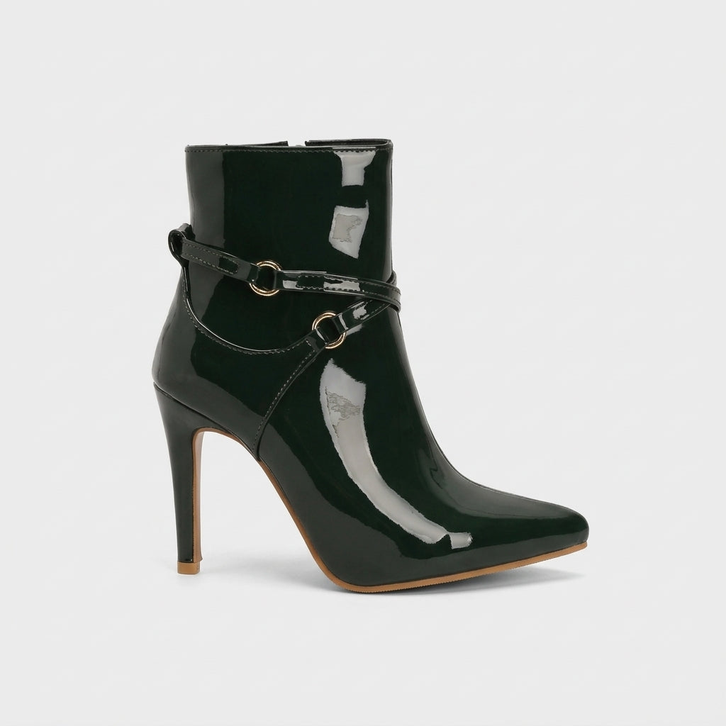 Women's Ankle Boots Patent Pointed Toe Stiletto Heel Dual Strap