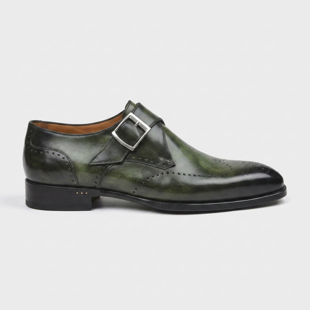 Men's Monk Strap Shoes Wingtip Brogue Low Block Heel