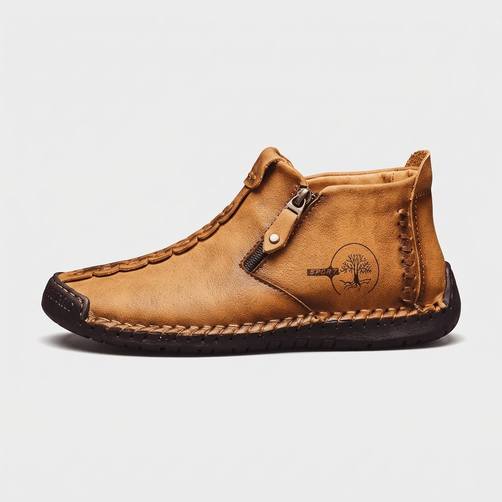 Men's Ankle Boots Zipper Stitched Round Toe Rubber Sole Vintage