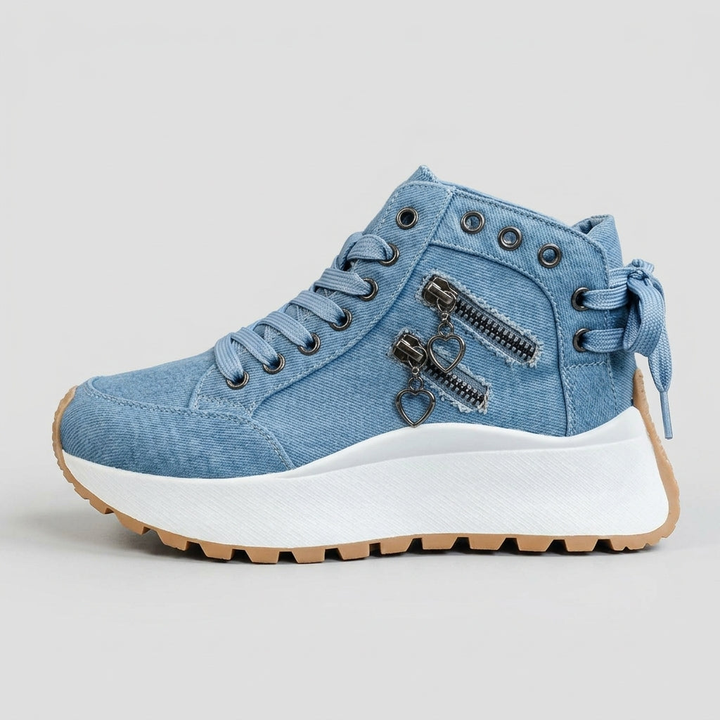 Women's High-Top Sneakers Lace-Up Platform Sole Zipper Detail