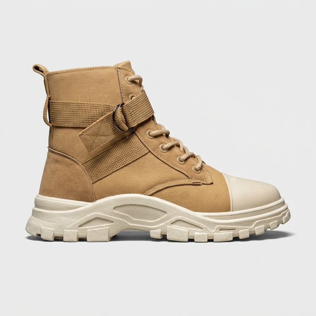 Men's High-Top Boots - Canvas - Chunky Sole - Lace-Up Strap