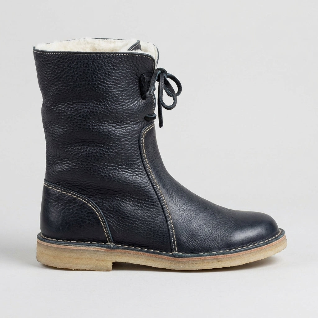 Women's Ankle Boots Faux Fur Lined Lace-Up Flat Crepe Sole