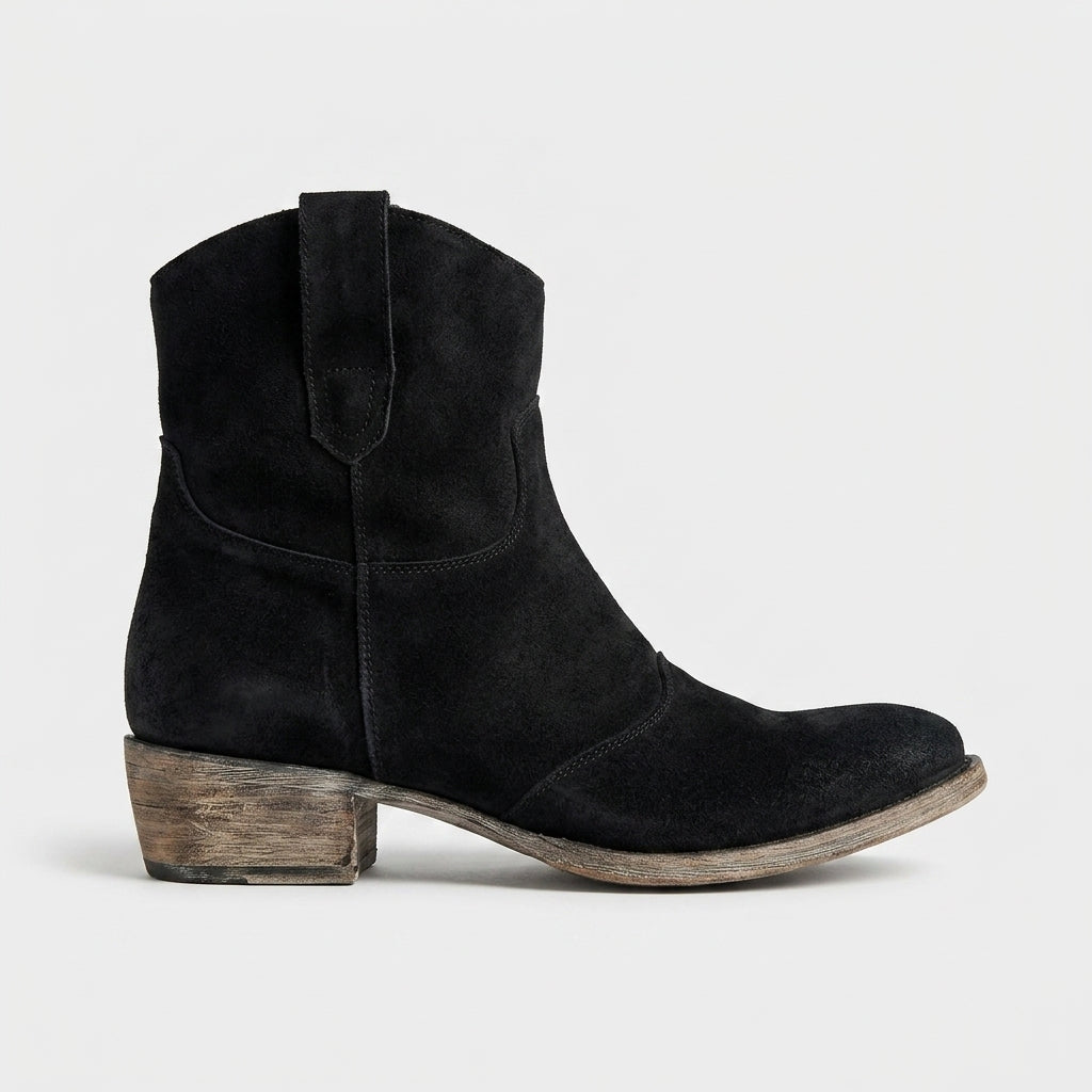 Women's Ankle Boots Suede Block Heel Pull Tab Round Toe Slip-On