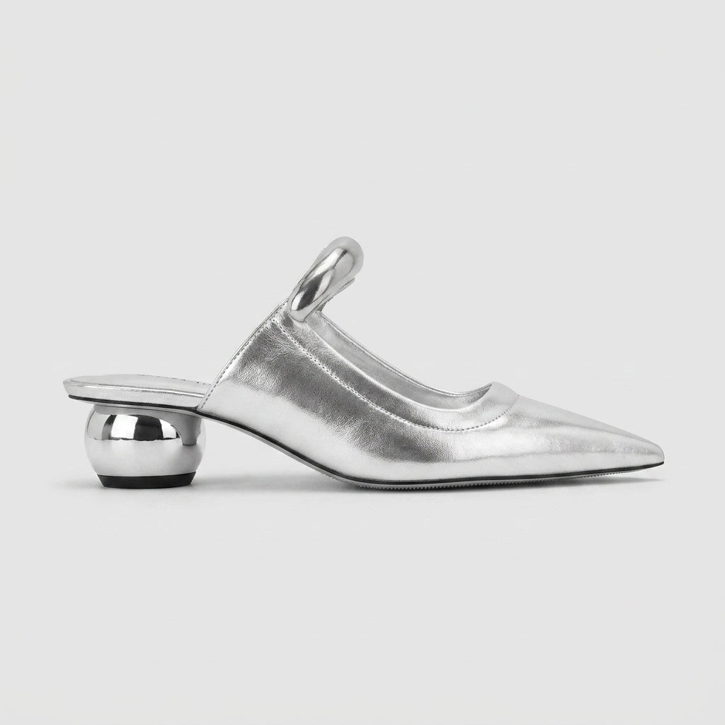 Women's Mule Low Cylinder Heels - Sculptural Bar Detail