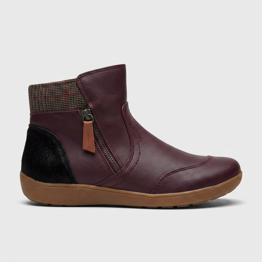 Women's Ankle Boots Side-Zip Knit-Collar Flat Sole Round-Toe