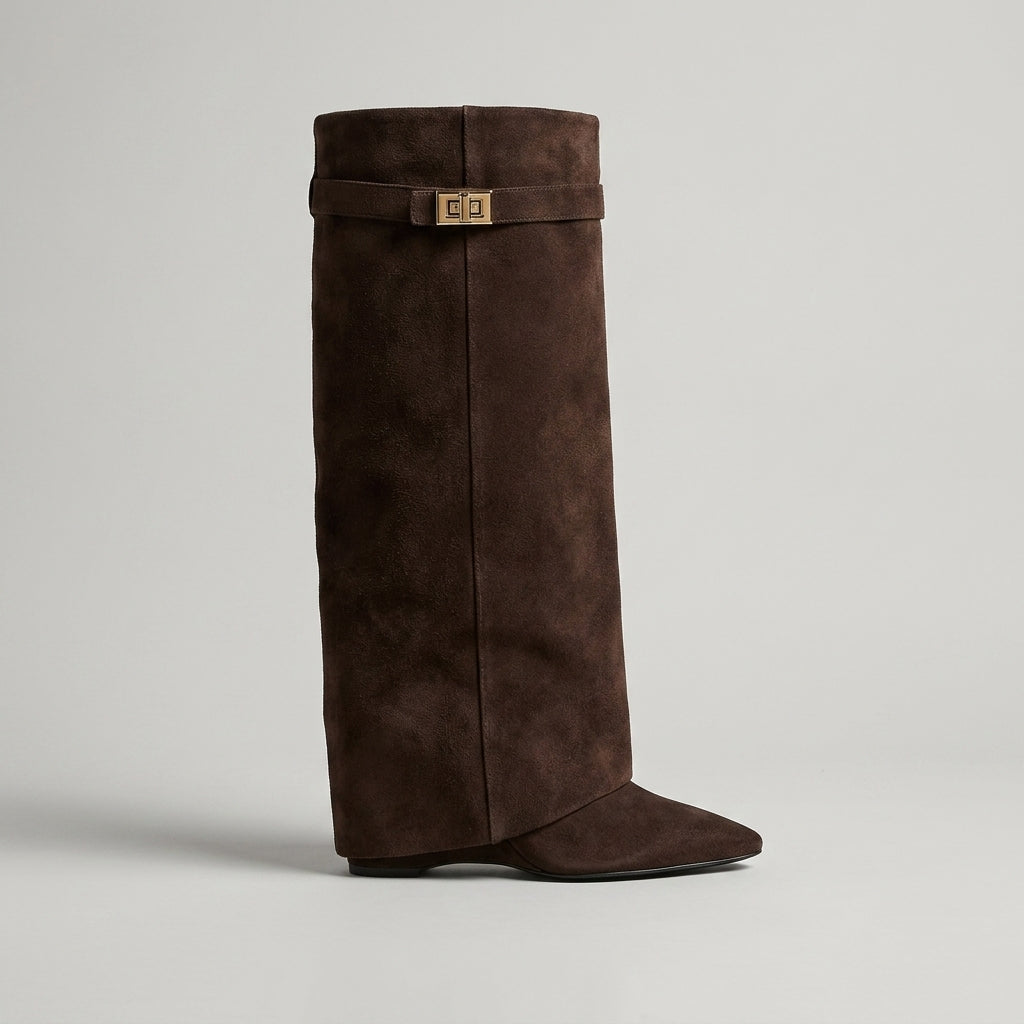 Women's Suede Knee High Boots - Pointed Toe - Side Zip