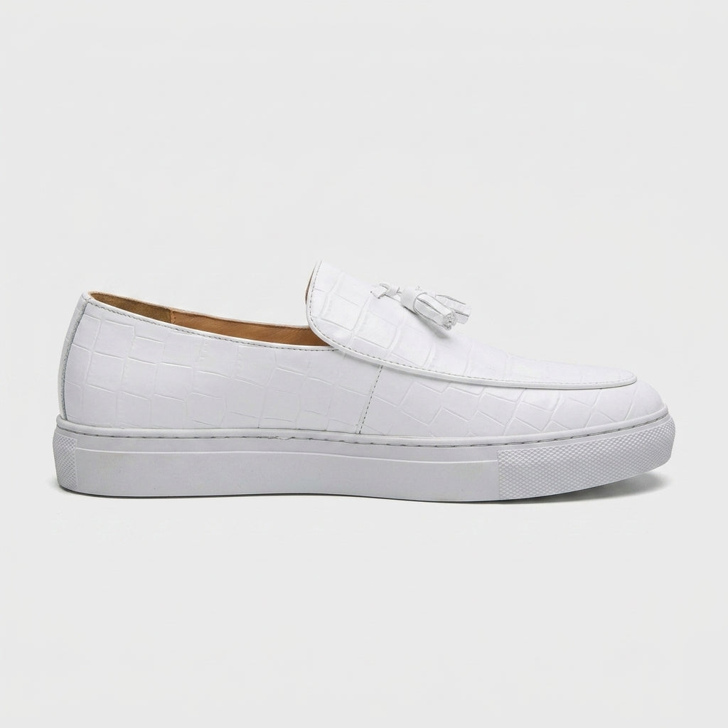 Men's Platform Loafers Croc-Embossed Slip-On with Tassel Detail