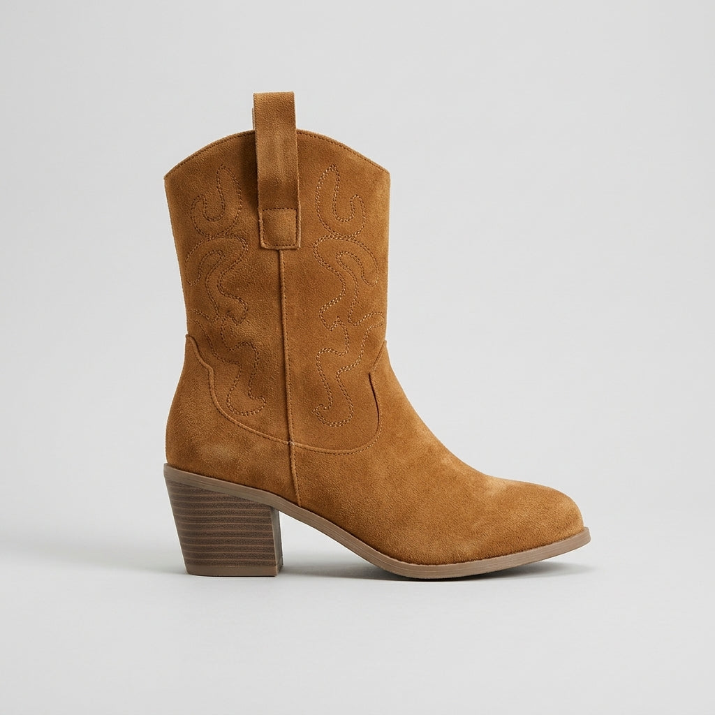 Women's Ankle Boots Pointed Toe Block Heel Suede Western Style