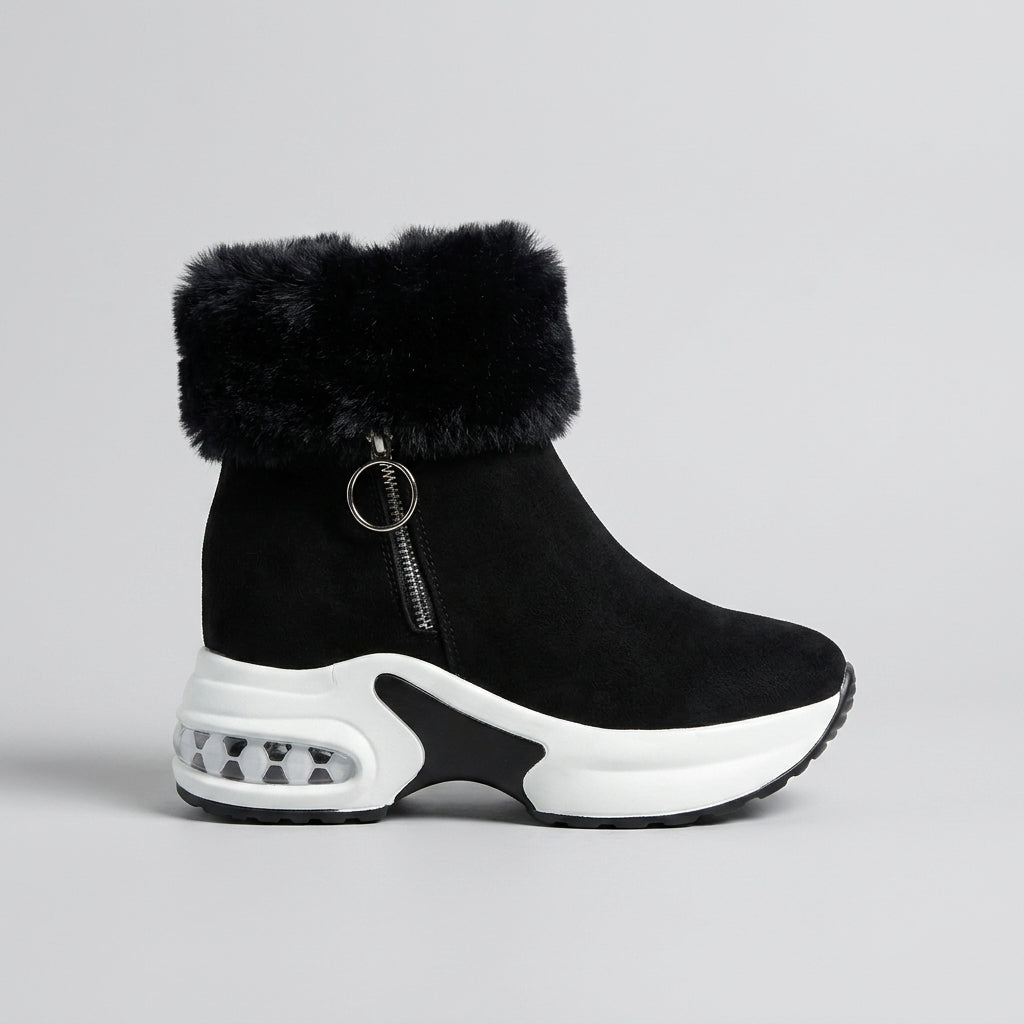 Women's Ankle Boots Platform Sole Fur-Trimmed Zipper Closure