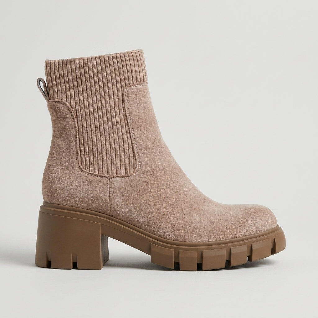 Women's Ankle Boots Chelsea Block Heel Lug Sole Slip-On