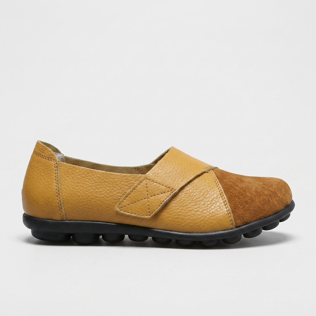 Women's Flats Slip-On Leather Panel Ridged Sole Round Toe