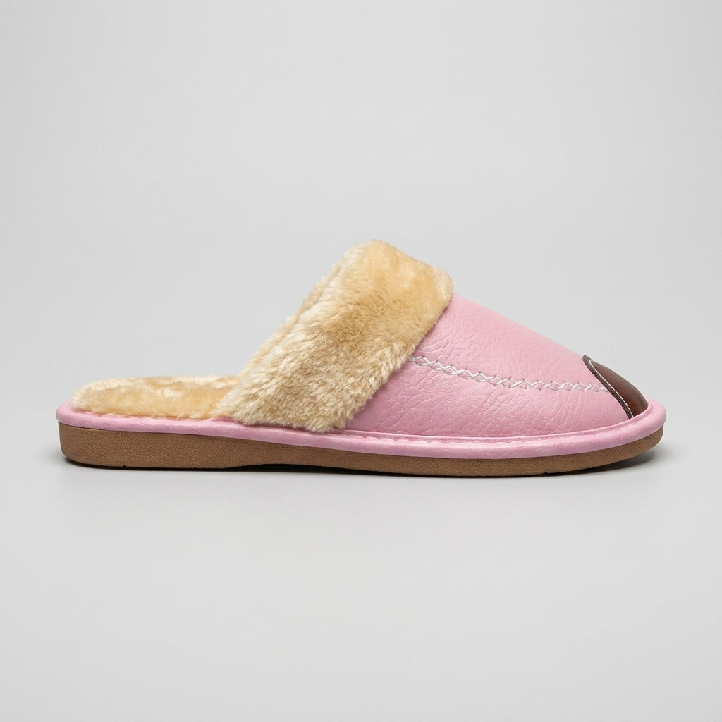 Women's Slippers Closed-Toe Faux-Fur Lined Open-Back Flat Sole