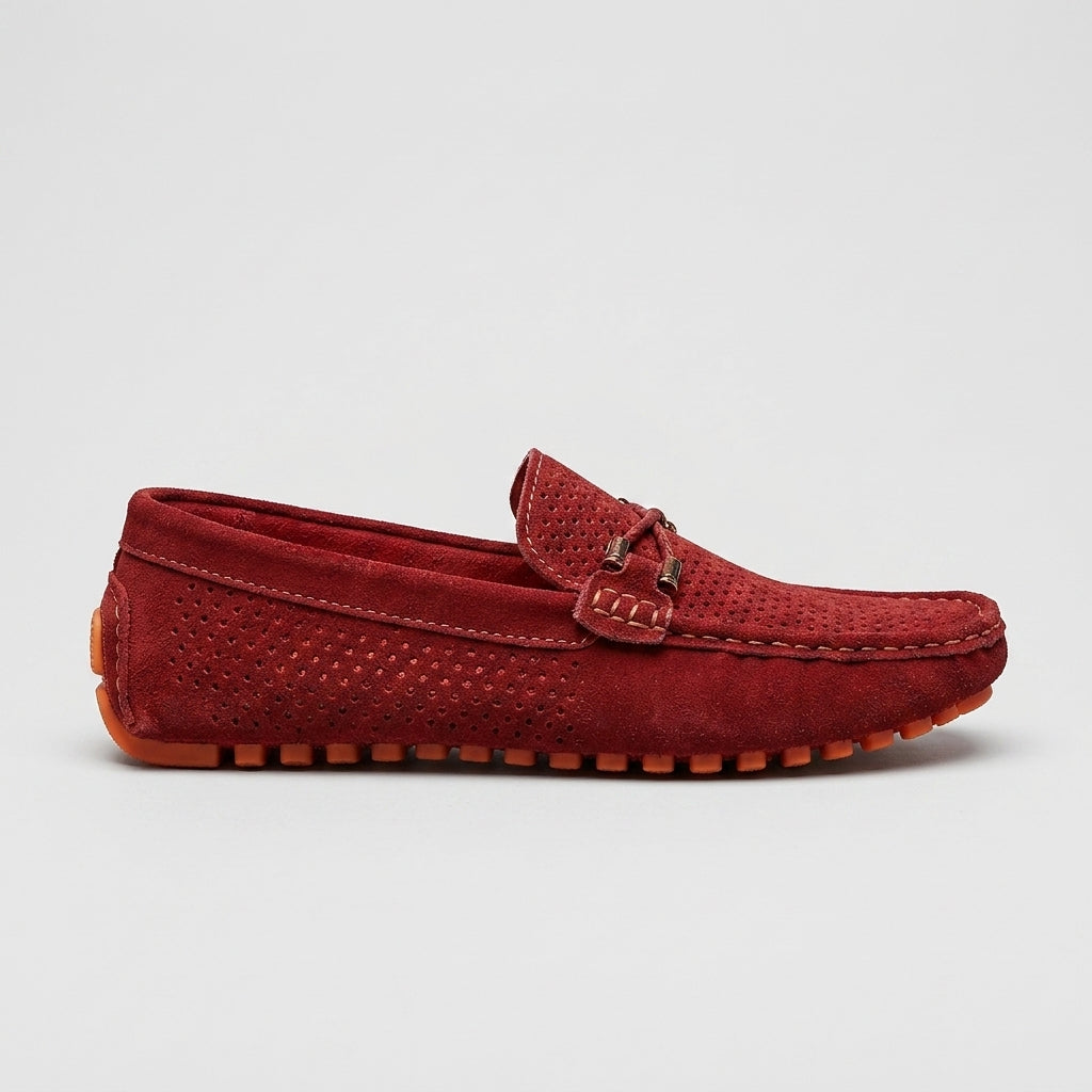 Men's Loafers Perforated Suede Driving Moccasins Metal Bit Detail