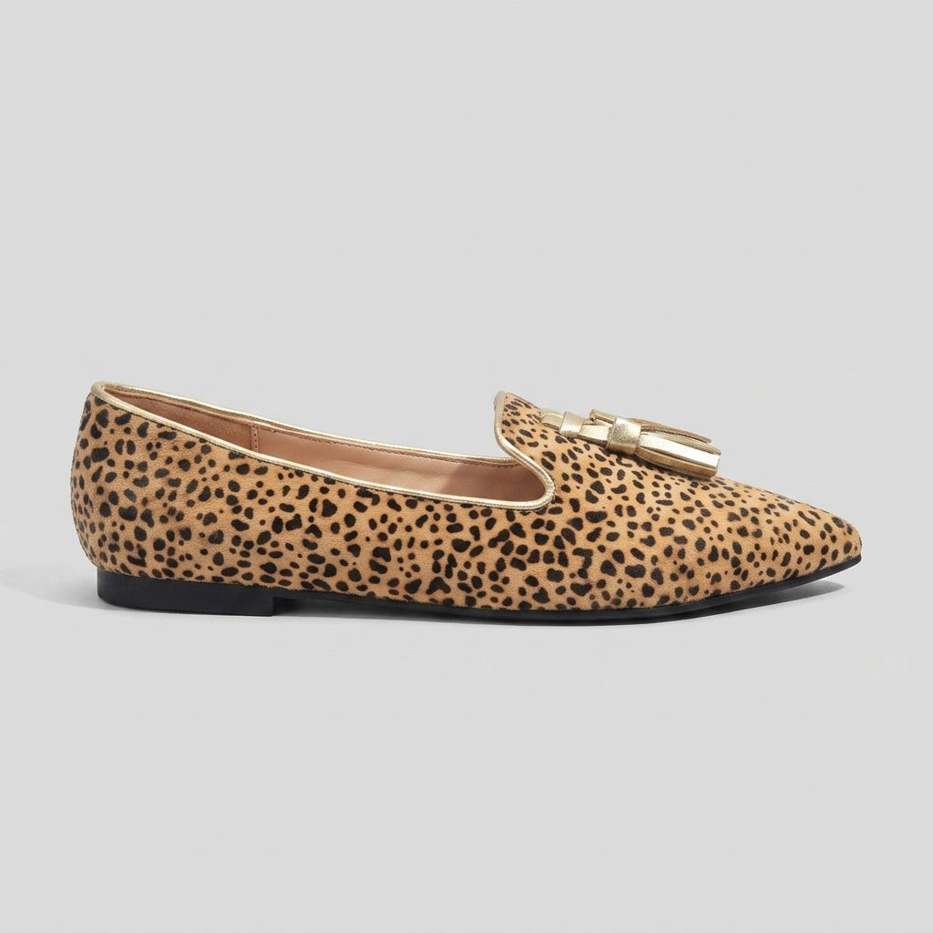 Women's Loafers Pointed-Toe Animal Print Tassel Flats