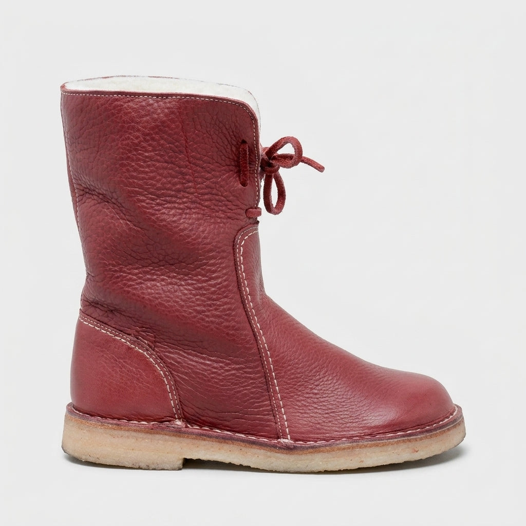 Women's Ankle Boots Faux Fur Lined Lace-Up Flat Crepe Sole