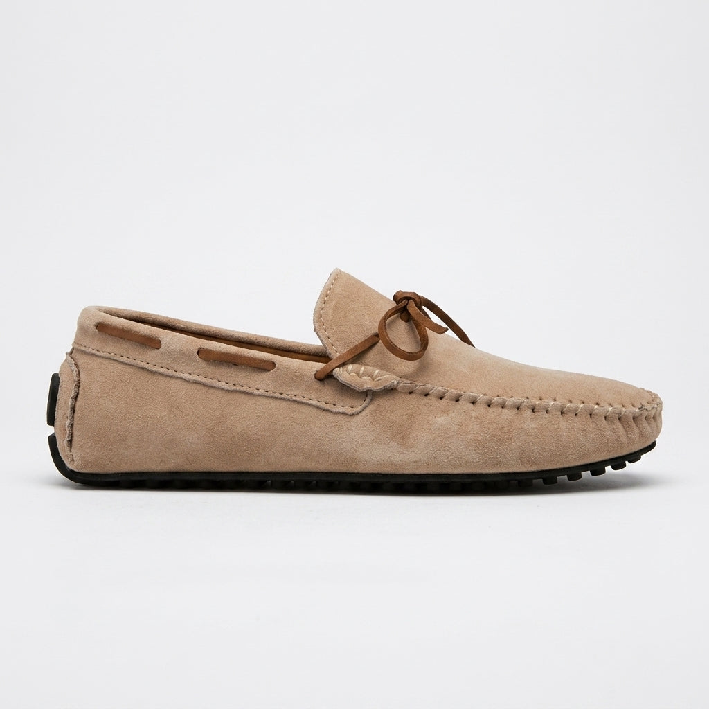 Men's Loafers Suede Bow Tie Driving Moccasins Rubber Pebble Sole