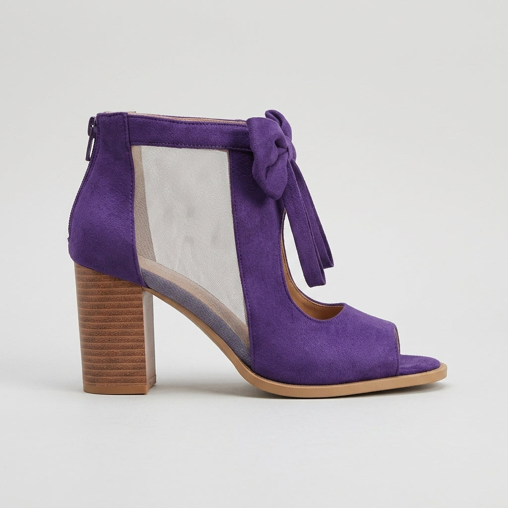 Women's Block Heels Bow-Tie Ankle Strap - Open-Toe Cutout Sides