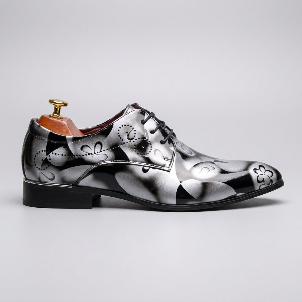 Men's Derby Shoes Floral Print Lace-Up Pointed Toe Low Heel