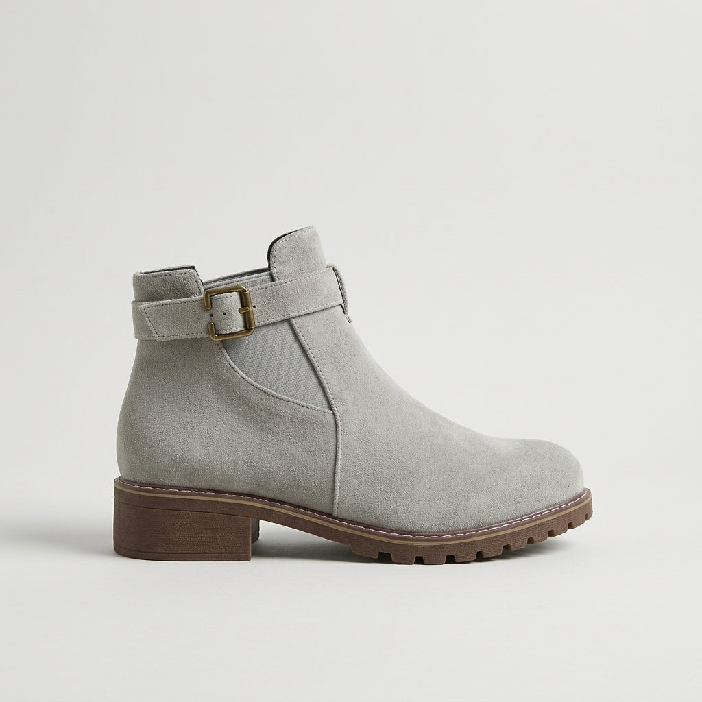 Women's Ankle Boots Chelsea Buckle Strap Suede Block Heel