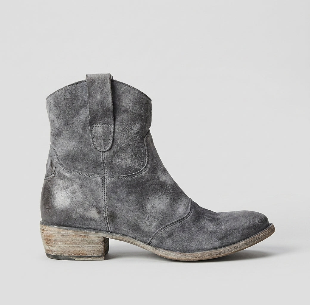 Women's Ankle Boots Suede Block Heel Pull Tab Round Toe Slip-On