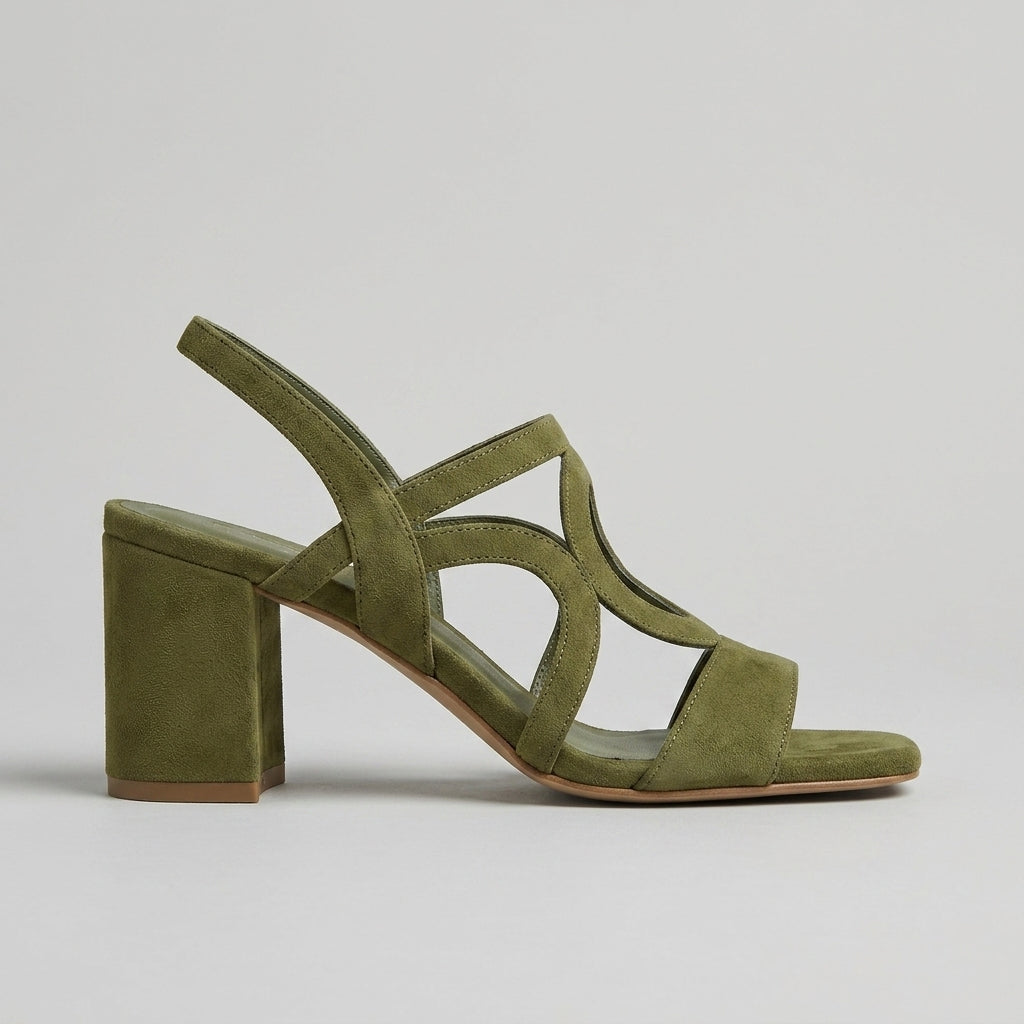 Women's Slingback Sandals Block Heel Open Toe Cutout Suede Straps