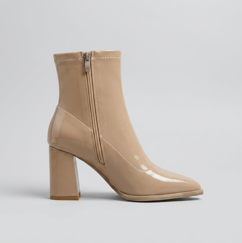 Women's Ankle Boots - Pointed Toe - Block Heel - Side Zip