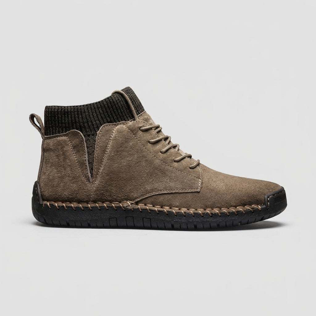 Men’s Suede High-Top Sneaker Boots with Lace-Up Front, Knit Collar